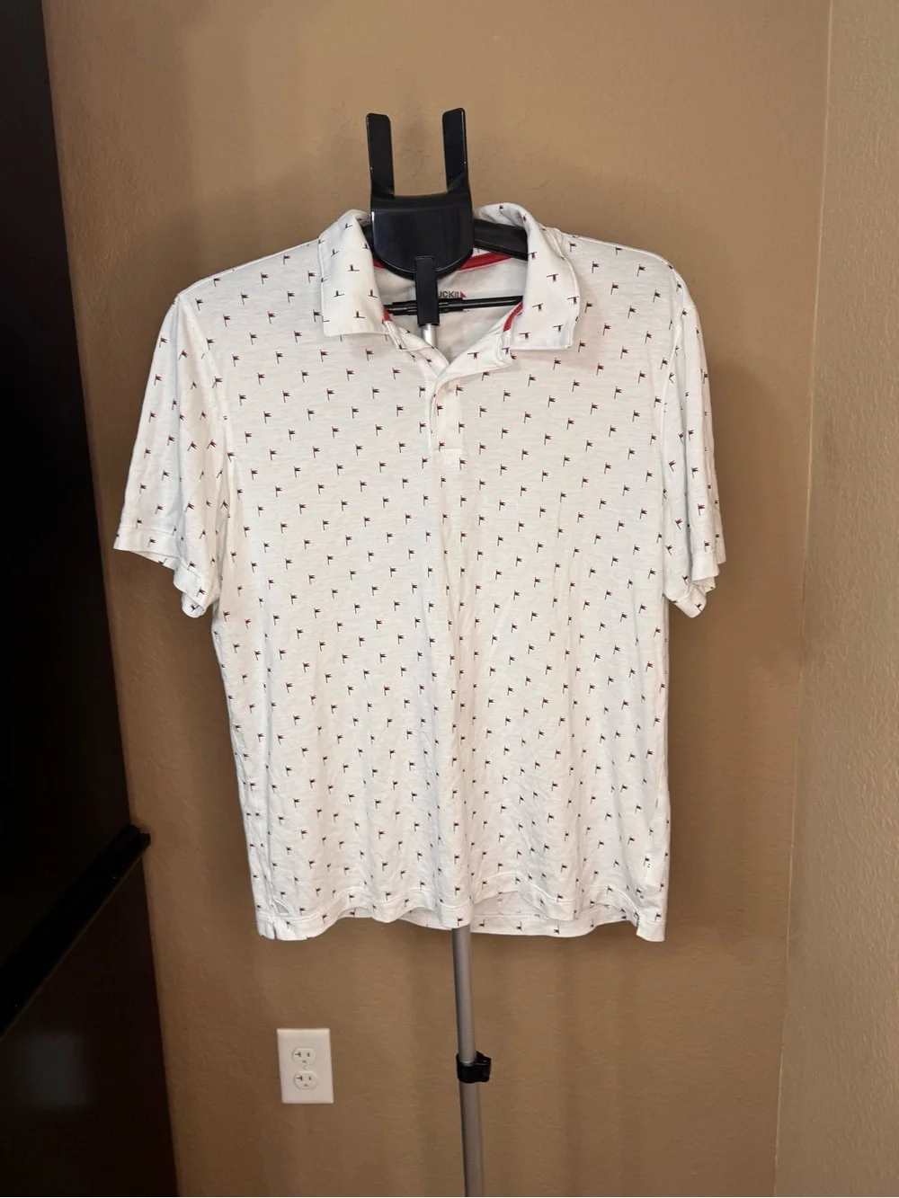 UNTUCKit White Polo with Small Red Micro Pattern